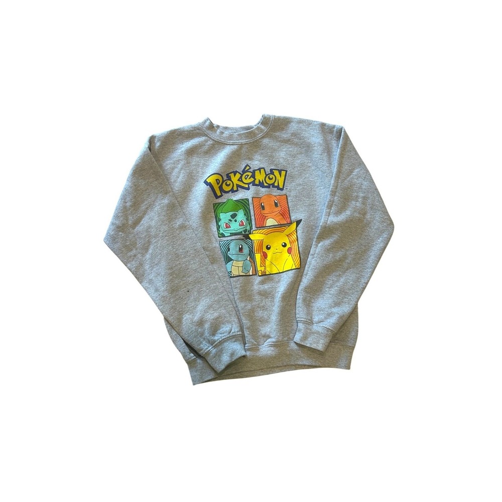 Vintage Pokemon Starter‎ Crewneck Sweatshirt Pikachu Bulbasaur Boys Large Gray